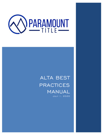 Alta Best Practices Manual - Paramount Title, LLC