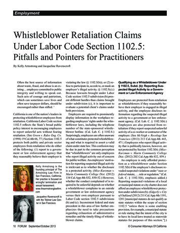 Whistleblower Retaliation Claims Under Labor Code Section 1102.5