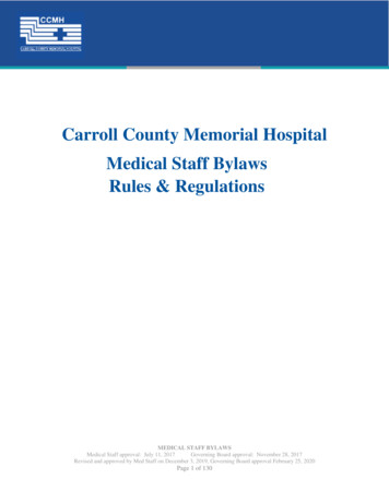 Carroll County Memorial Hospital Medical Staff Bylaws Rules & Regulations
