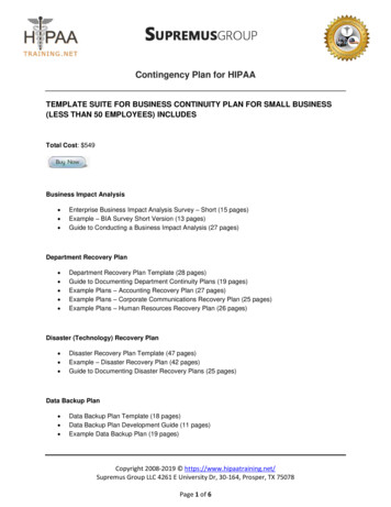Contingency Plan For HIPAA - HIPAA Training