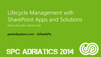 Lifecycle Management With SharePoint Apps And Solutions - PiaSys