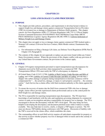 Loss And Damage Claims Procedures, Part II, Chapter 211 - USTRANSCOM