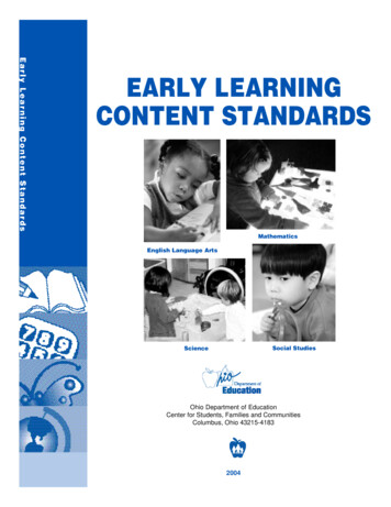 EARLY LEARNING CONTENT STANDARDS - Ed