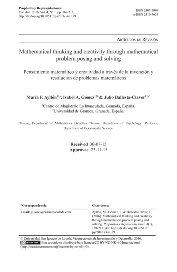 Mathematical Thinking And Creativity Through Mathematical Problem . - Ed
