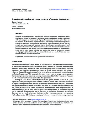 A Systematic Review Of Research On Professional Doctorates - Ed
