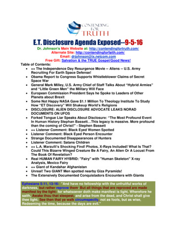 E.T. Disclosure Agenda Exposed--9-5-16 - Contending For Truth