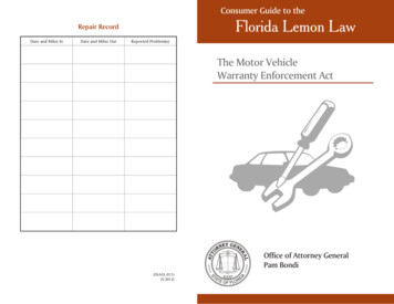 2013 CONSUMER GUIDE Lemon Law - Florida