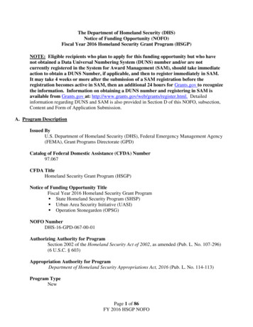 FY 2016 Homeland Security Grant Program NOFO - FEMA