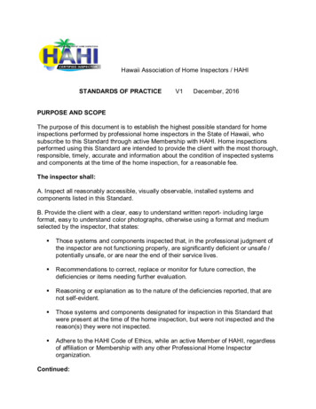 Hawaii Association Of Home Inspectors / HAHI STANDARDS OF PRACTICE .