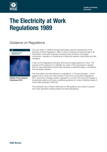 The Electricity At Work Regulations 1989. Guidance On Regulations - HSE
