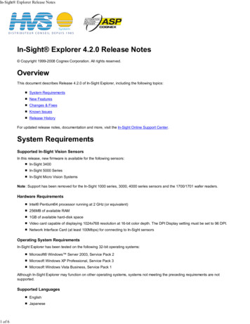 In-Sight Explorer 4.2.0 Release Notes Overview System Requirements