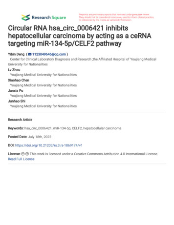 Circular RNA Hsa Circ 0006421 Inhibits Hepatocellular Carcinoma By .