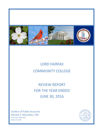 Lord Fairfax Community College Review Report For Year Ended . - Virginia
