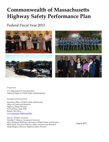 Commonwealth Of Massachusetts Highway Safety Performance Plan