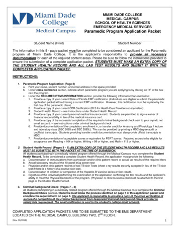 Miami Dade College - Medical Campus Student Health Record For Parmedic .