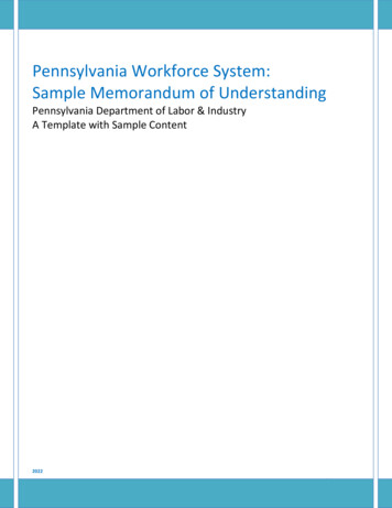 Pennsylvania Workforce System: Sample Memorandum Of Understanding