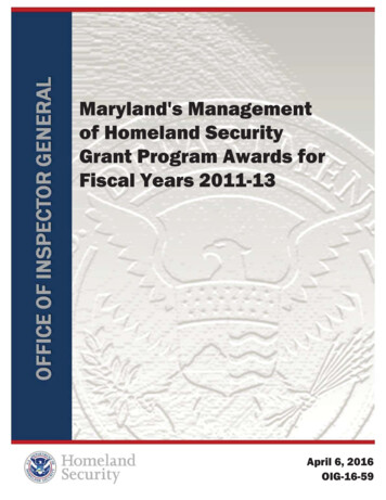 OIG-16-59 Maryland's Management Of Homeland Security Grant . - DHS