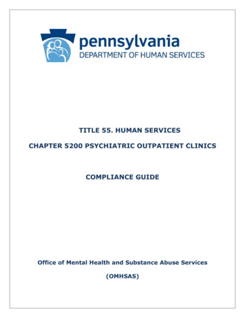 Title 55. Human Services Chapter 5200 Psychiatric Outpatient . - Pccyfs