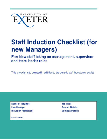 Staff Induction Checklist (for New Managers) - University Of Exeter