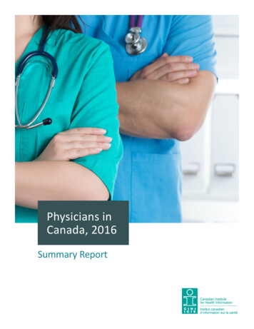 Physicians In Canada, 2016 - Canadian Institute For Health Information