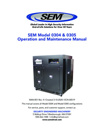 SEM Model 0304 & 0305 Operation And Maintenance Manual