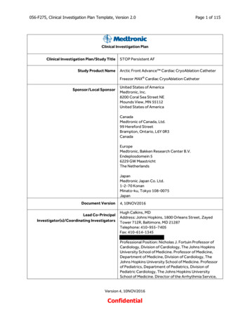056-F275, Clinical Investigation Plan Template, Version 2.0 Page 1 Of 115