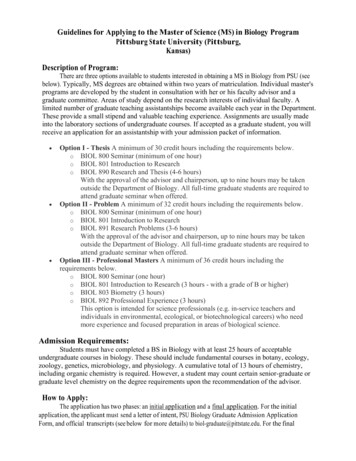 Pittsburg State Biology MS Application