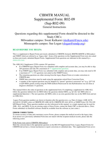 CIBMTR MANUAL Supplemental Form: R02-09 (Sup-R02-09)