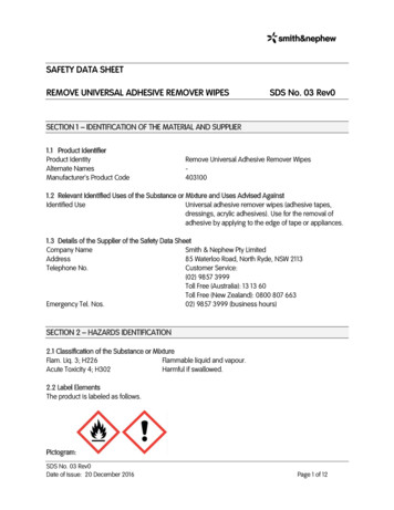 SAFETY DATA SHEET REMOVE UNIVERSAL ADHESIVE REMOVER WIPES SDS No. 03 Rev0
