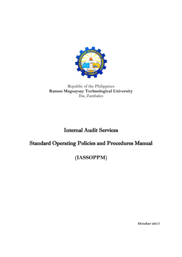 Internal Audit Services Standard Operating Policies And Procedures Manual