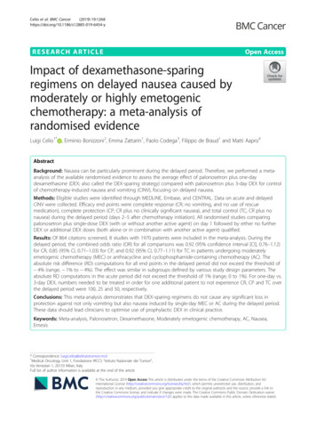 Impact Of Dexamethasone-sparing Regimens On Delayed Nausea Caused By .