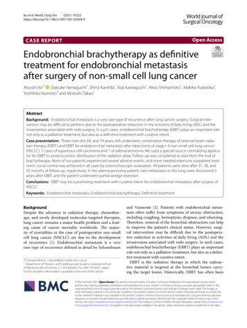 Endobronchial Brachytherapy As Definitive Treatment For Endobronchial .