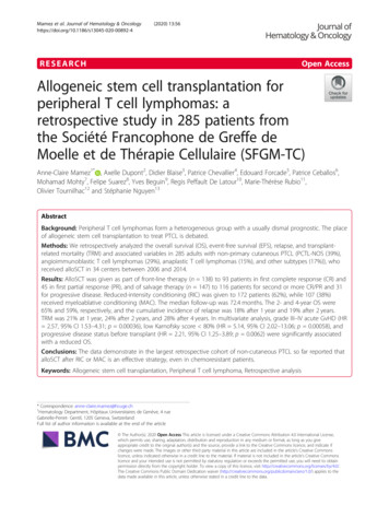 Allogeneic Stem Cell Transplantation For Peripheral T Cell Lymphomas: A .