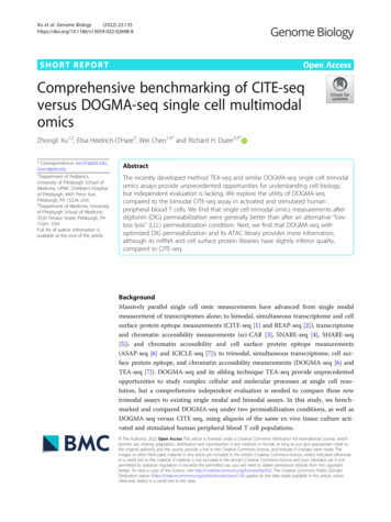 Comprehensive Benchmarking Of CITE-seq Versus DOGMA-seq Single Cell .