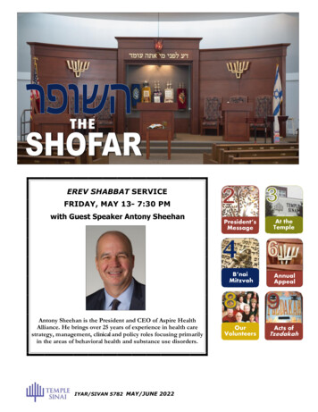 EREV SHABBAT SERVICE FRIDAY, MAY 13 7:30 PM With Guest . - ShulCloud