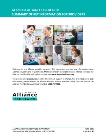 Alameda Alliance For Health Summary Of Key Information For Providers