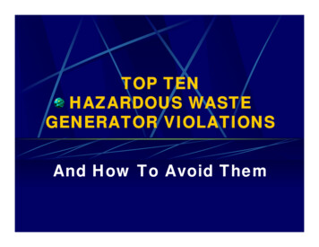 Ten COMMON HAZARDOUS WASTE Generator Violations - Tennessee