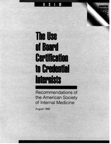 The Use Of Board Certification To Credential Internists
