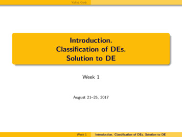 Introduction. Classification Of DEs. Solution To DE - UH
