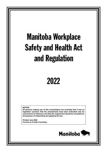 2022 Manitoba Workplace Safety And Health Act And Regulation