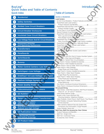 Quick Index Table Of Contents - Electrical Part Manual S