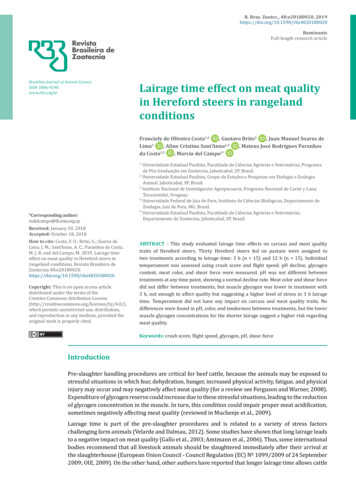 Lairage Time Effect On Meat Quality In Hereford Steers In Rangeland .
