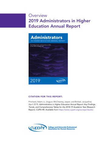 Overview 2019 Administrators In Higher Education Annual Report - CUPA-HR