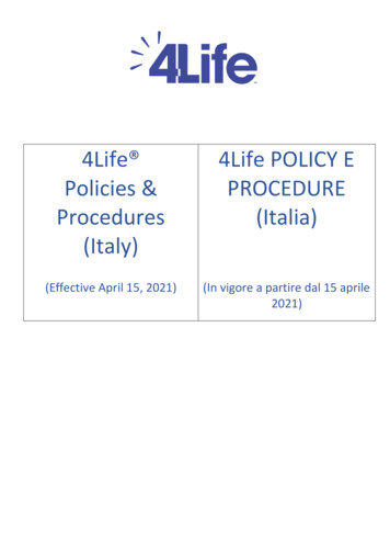 4Life POLICY E PROCEDURE (Italia) - 4Life Tools