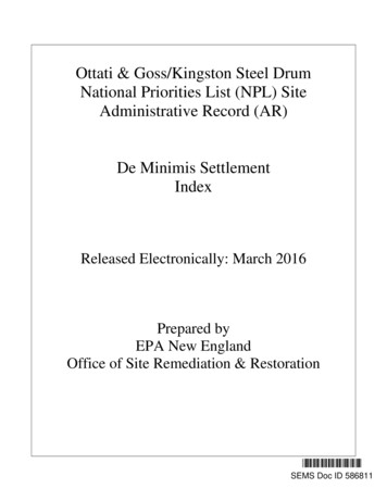 Ottati & Goss/Kingston Steel Drum De Minimis Settlement Administrative .