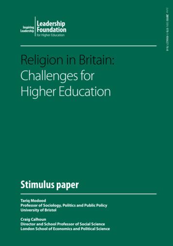 978-1-906627-76-8 Religion In Britain: Challenges For Higher Education