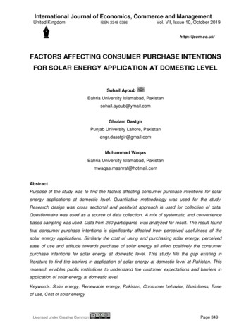 Factors Affecting Consumer Purchase Intentions For Solar Energy .