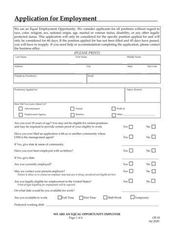 Application For Employment - Our Lady Of Hope