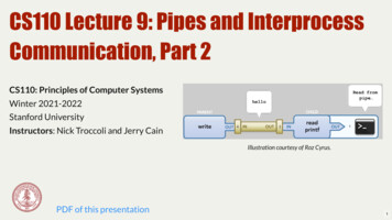 Communication, Part 2 CS110 Lecture 9: Pipes And Interprocess