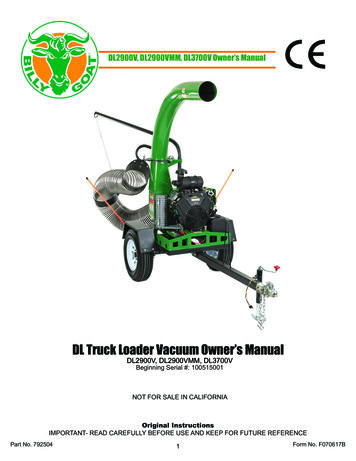 DL Truck Loader Vacuum Owner's Manual